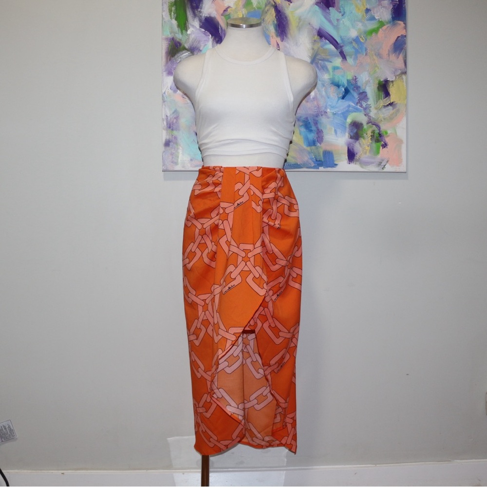 C/MEO Collective | CMEO | Orange & Pink Chain Printed Midi Skirt